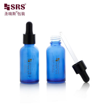 D001-50ml Kaplama Mavi Şeffaf Cam Esanslı Yağ Şişesi Parlak Siyah Dropper Aromaterapi Ürünleri için Çoklu Kapasite