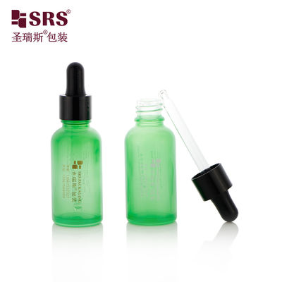 D001-50ml Eko Dostu Boş Yeşil Kaplama Damla Şişesi Siyah Parlak Damla Kapaklı Cam Konteyner Vücut Bakım Yağı İçin Silikon ampul