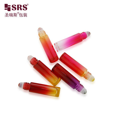 BLPM-10ml Sıcak Kırmızı Gradient Majenta Cam Şişe Konteynerde Metal Kapalı Çelik Topuyla Essential Oil için