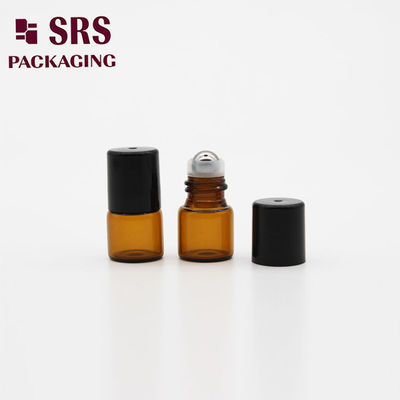 SRS, siyah plastik kapağı olan 2 ml amber camlı boş rulo topu şişesi