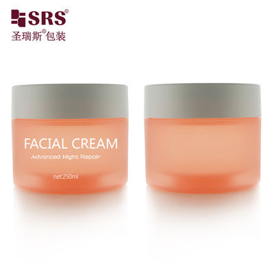 SRSJK-250g Yuvarlak Silindirik Şekil Gıda Sınıfı Boş, buzlanmış turuncu şeffaf plastik kavanoz Çift katmanlı tasarımlı beyaz kapağı göz yastıkları için kapalı