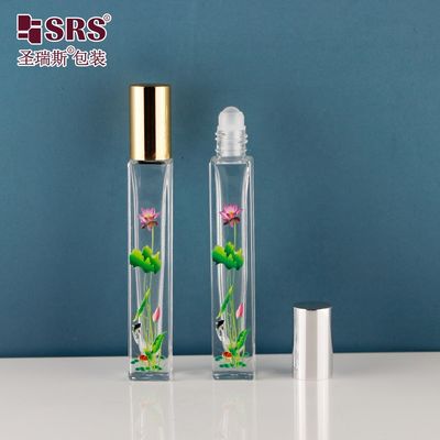 10ml Kare Şeklinde Kalın Duvarlı Cam Roll On Şişe, Parfüm ve Esansiyel Yağlar için Rulo Top Aplikatörlü