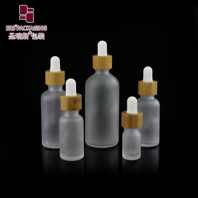 Custom Frosted Essential Oil Empty Packaging 15ml 30ml 50ml 100ml Bamboo Dropper Bottle