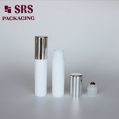 Gümüş kapağı olan SRS boş kozmetik 5ml beyaz plastik yuvarlak top şişesi