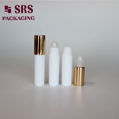 SRS boş kozmetik 5 ml beyaz plastik rulo şişesi altın alüminyum kapağı ile