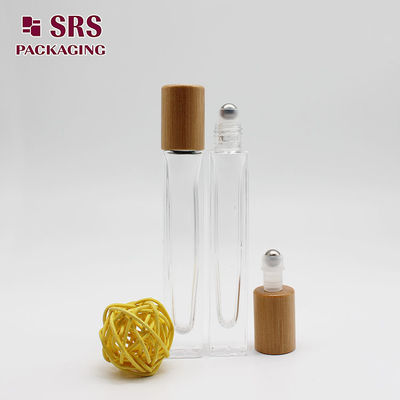 SRS kozmetik şeffaf 10ml parfüm kare cam rulo şişesi ve bambu kapağı